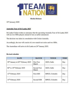 SL VS AUS - SCHEDULE